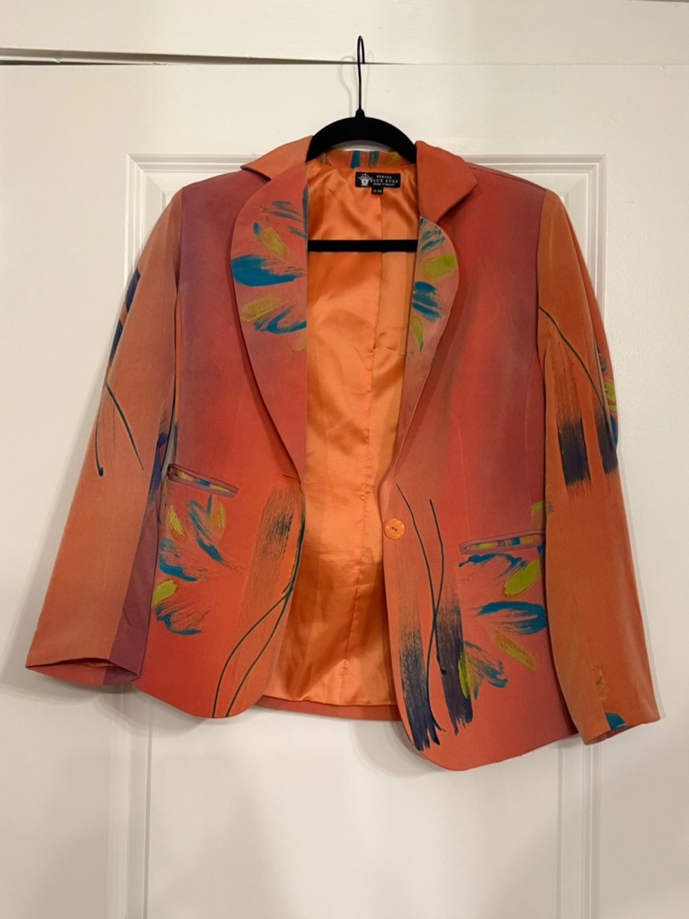 Behind Blue Eyes Hand-Painted Watercolor Artistic Motif Blazer Size S/M